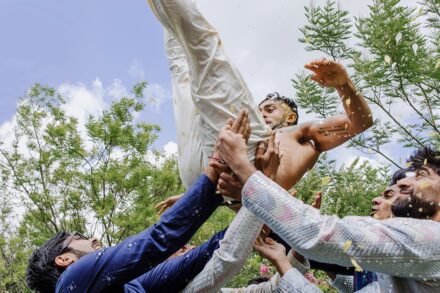 Emotional moment between Reeya and Neil after the Haldi ceremony, captured in natural light at Hotel Roma Life Style.