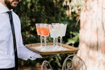 Guests enjoying Aperol Spritz and Italian appetizers during the Sangeet party in Rome.