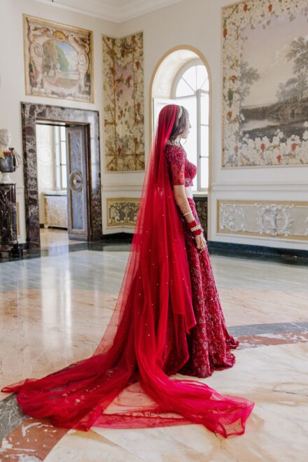 Emotional moment between Reeya and Neil before their wedding ceremony at Villa Miani, Rome.