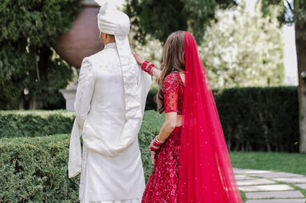 Emotional moment between Reeya and Neil before their wedding ceremony at Villa Miani, Rome.