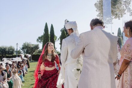 Wedding ceremony at Villa Miani with Reeya and Neil exchanging vows under the Italian sunlight.