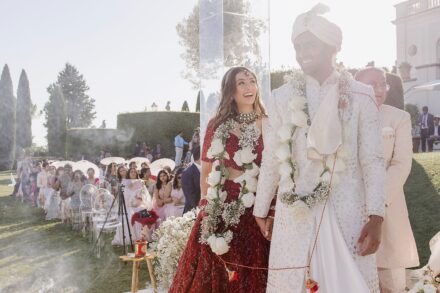 Wedding ceremony at Villa Miani with Reeya and Neil exchanging vows under the Italian sunlight.