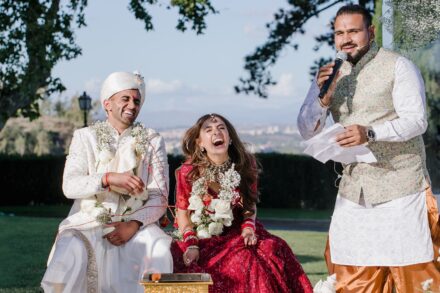Wedding ceremony at Villa Miani with Reeya and Neil exchanging vows under the Italian sunlight.