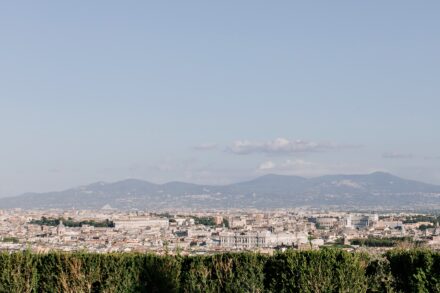 Panoramic view of Rome from Villa Miani, the perfect setting for Reeya and Neil’s destination wedding.