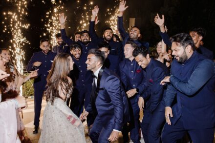 First dance of Reeya and Neil under the lights of Villa Miani, surrounded by family and friends.