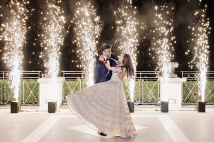 First dance of Reeya and Neil under the lights of Villa Miani, surrounded by family and friends.